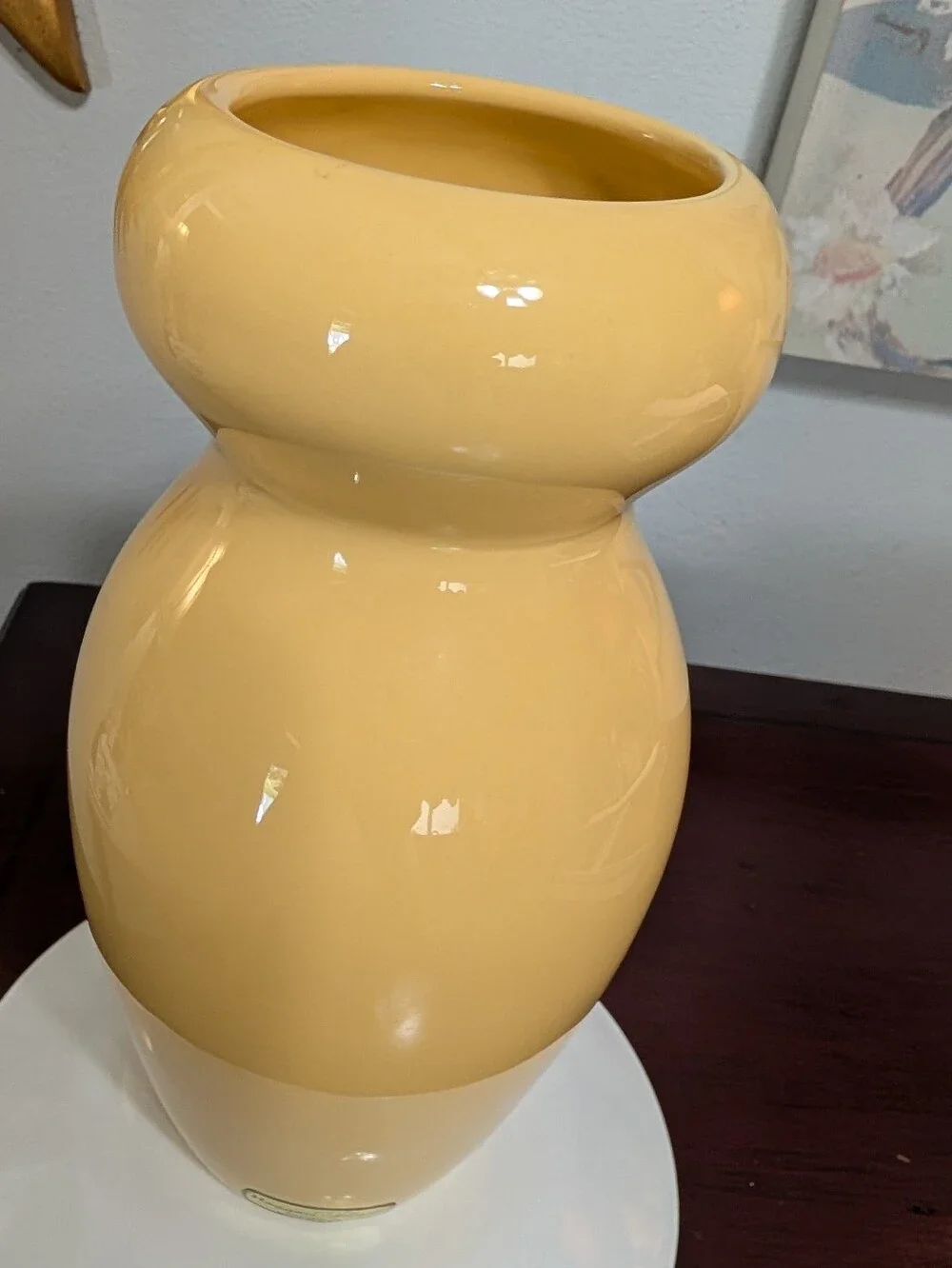 Haeger Pottery Floral Vase Yellow Hourglass Glossy Vintage 8.25